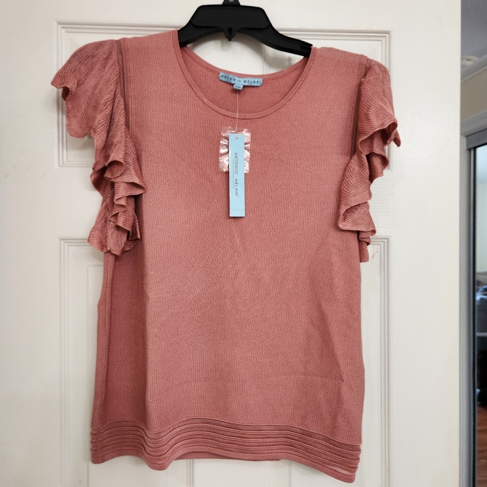 NWT Antonio Melani Madi Ruffle Knit Coral Top